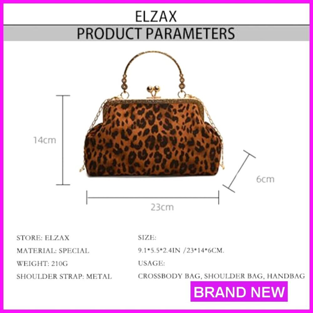 Small Leopard Print Kiss Lock Evening Clutch with Removable Chain - Picture 6 of 7